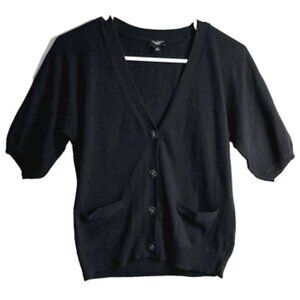 Talbots Cashmere Blend Black Short Sleeve Jeweled-Button Cardigan Sweater - NEW